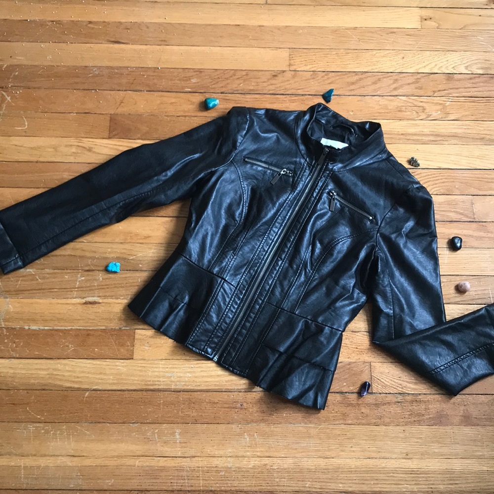 New York & Company Peplum Leather Jacket